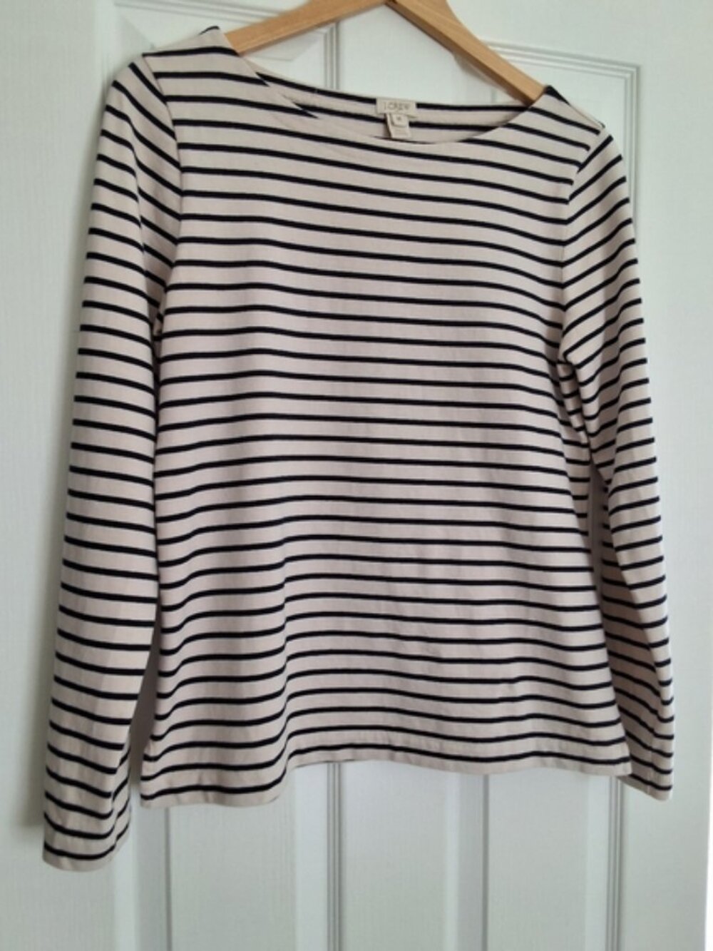 Women's Long-Sleeve Navy Blue & Tan Striped Boatneck Top